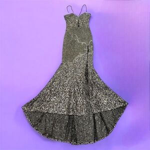 Gold & Black Sequin Beaded Jeweled Mermaid Dress